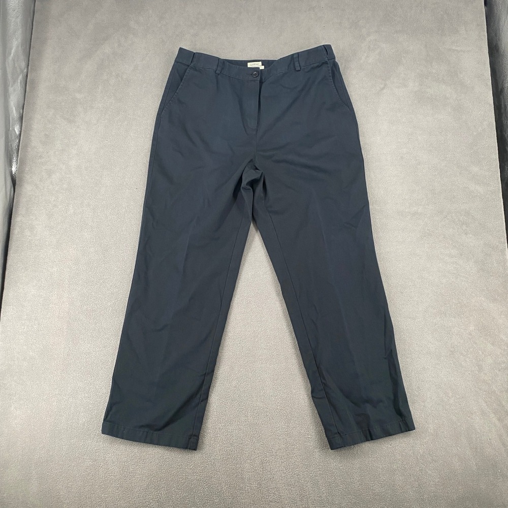 LL Bean Classic Fit Chino Pants Navy Blue Cotton Blend Trousers 14 Pet 5782
